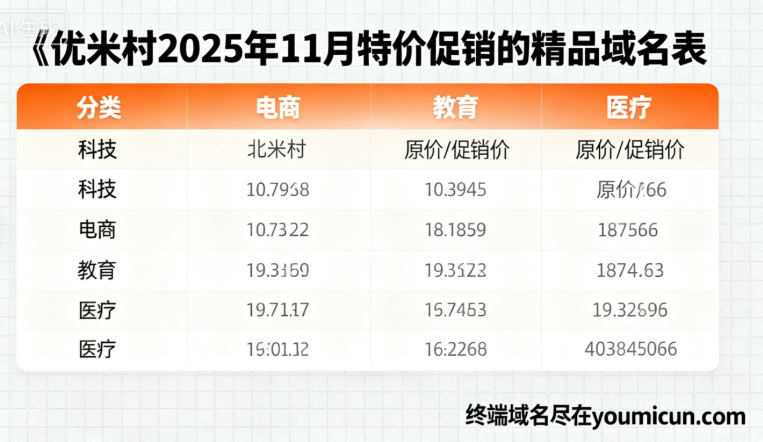 优米村2025年10月特价促销的精品域名-第1张图片-优米村(YOUMICUN.COM)